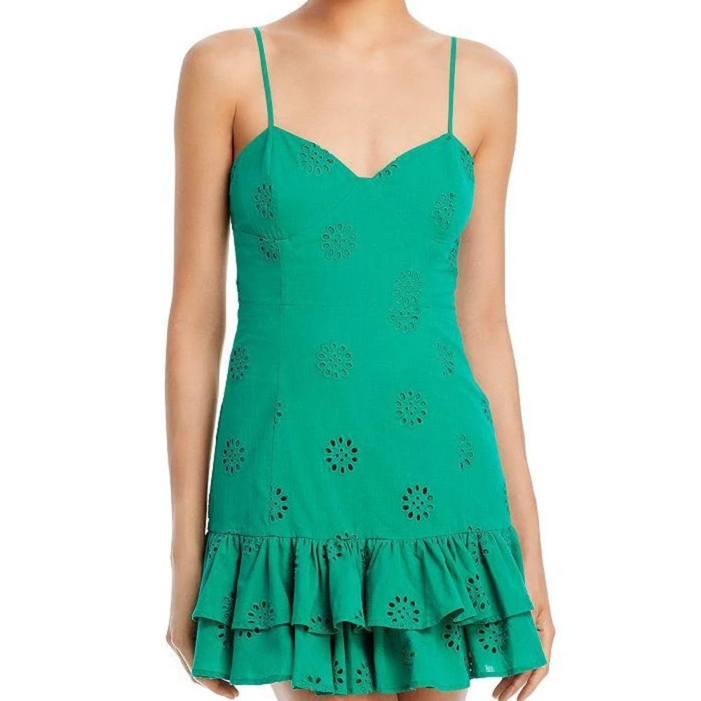 Aqua Green Ruffle Eyelet Mini Dress